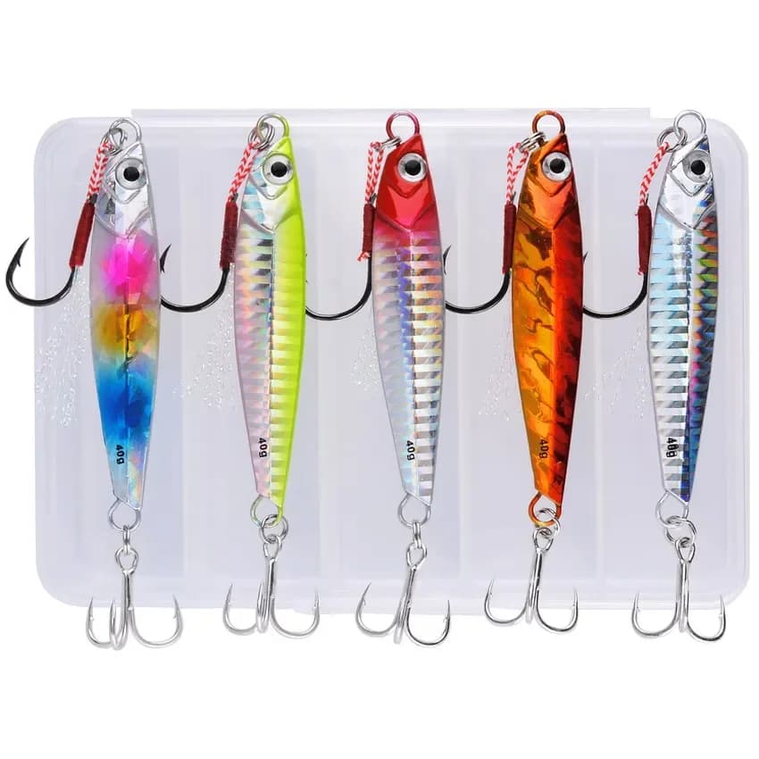 Kit 5 jigs métal 7g-40g pour pêche trolling et jigging - Leurres poids pour bass et truite de mer