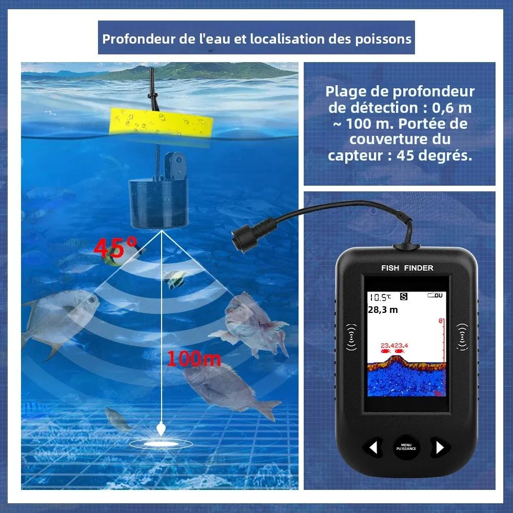 Sonar portable pêche Erchang XF03 100m 45 degrés alarme échosondeur transducteur lac mer
