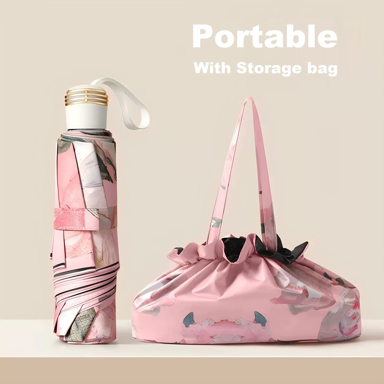 Parapluie Double Couche UPF50+ Protection UV Max - Pliant Soleil Pluie avec Sac Rangement Voyage