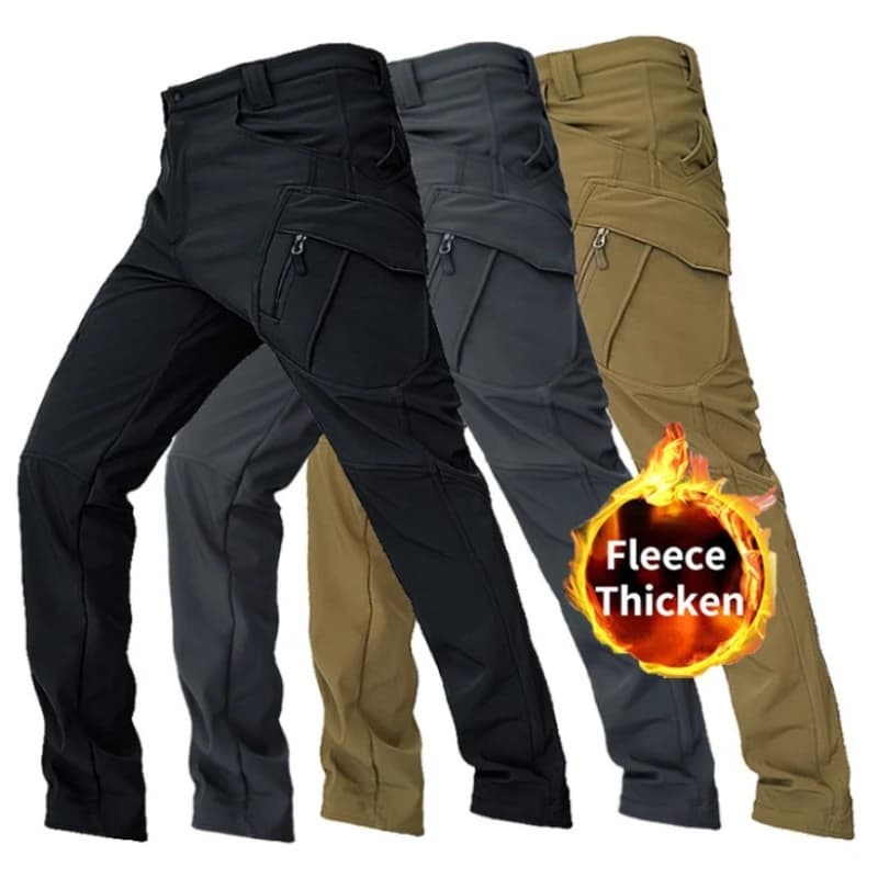 Pantalon cargo hiver doublé polaire imperméable pêche travail outdoor chaud homme