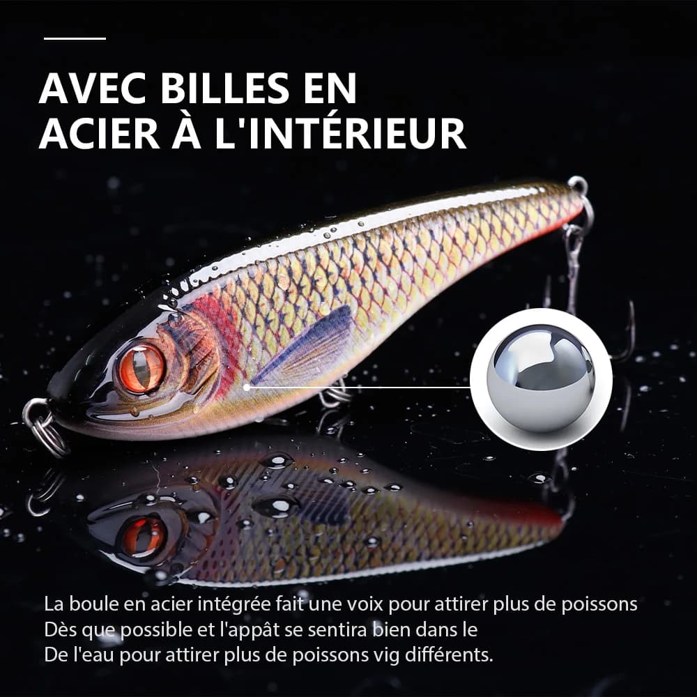 Leurre jerkbait 21g 9cm TREHOOK vibreur coulant - Wobbleur pour brochet avec système sonore