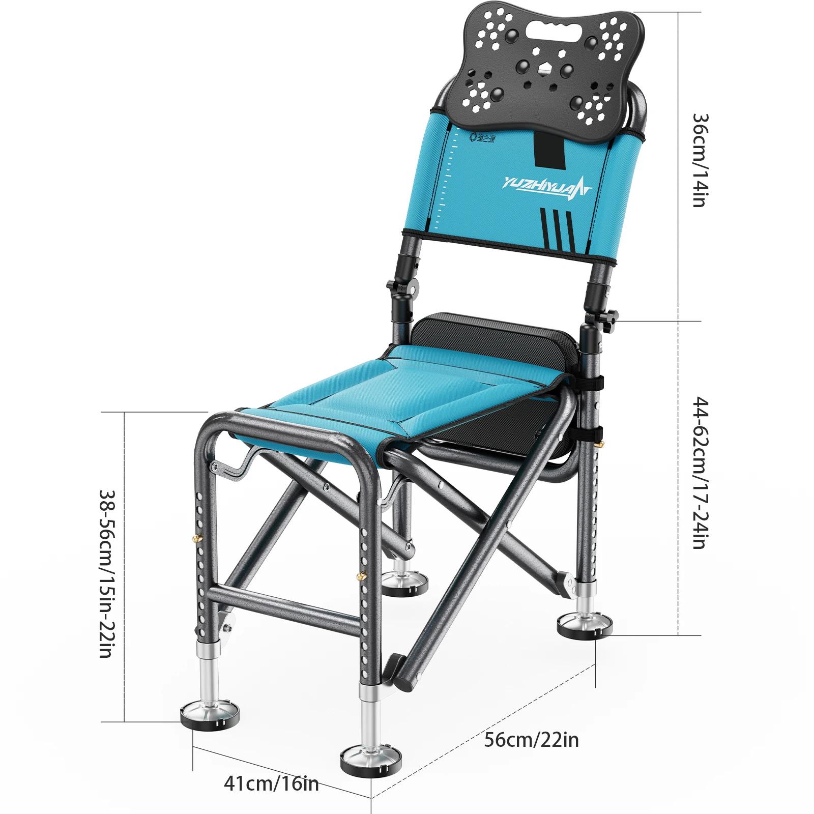 Chaise de pêche fonctionnelle pliante à dossier réglable avec accoudoirs et large assise