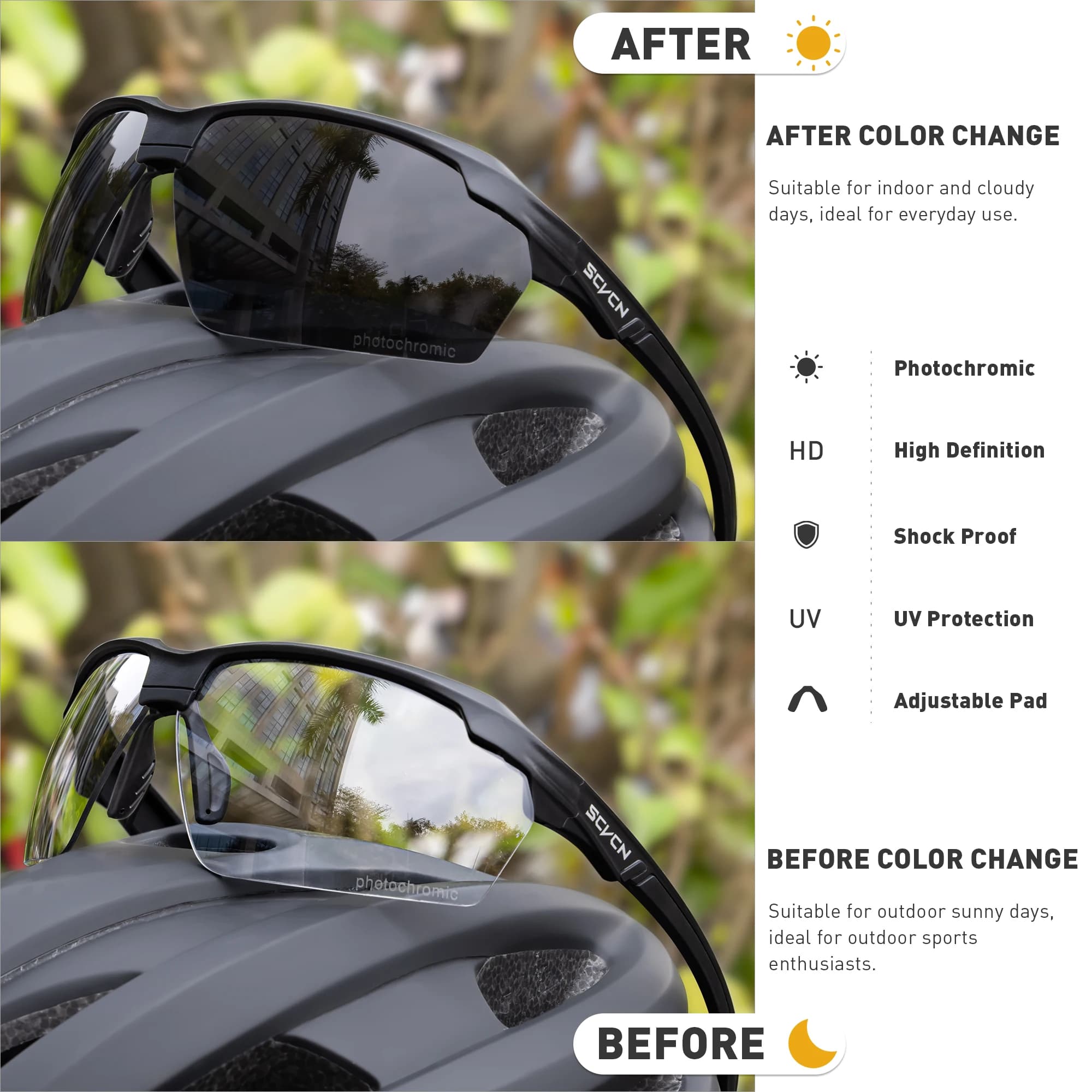 Lunettes photochromiques colorées pour vélo, chasse, airsoft - Mode outdoor et pêche sportive