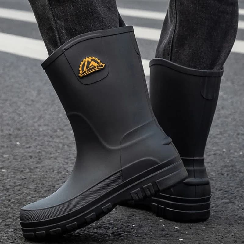 Bottes de pêche imperméables homme anti-dérapantes mi-mollet avec fourrure pour extérieur