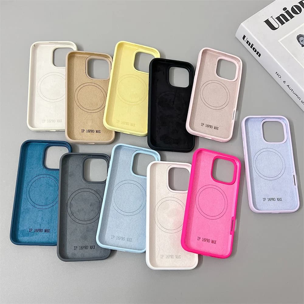 Coque silicone originale iPhone 16 15 14 13 12 Pro Max - Compatible MagSafe et charge sans fil magnétique