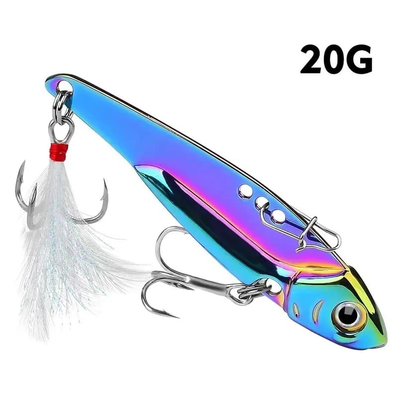 Leurre métal VIB 20g pêche du bar avec séquins et yeux 3D pour tous les niveaux d'eau