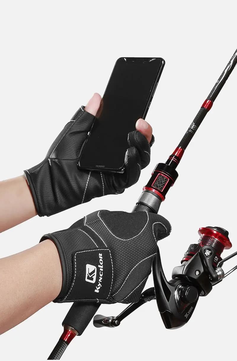 Gants pêche sans doigts 3 doigts cuir résistant - survie camping randonnée outil secours