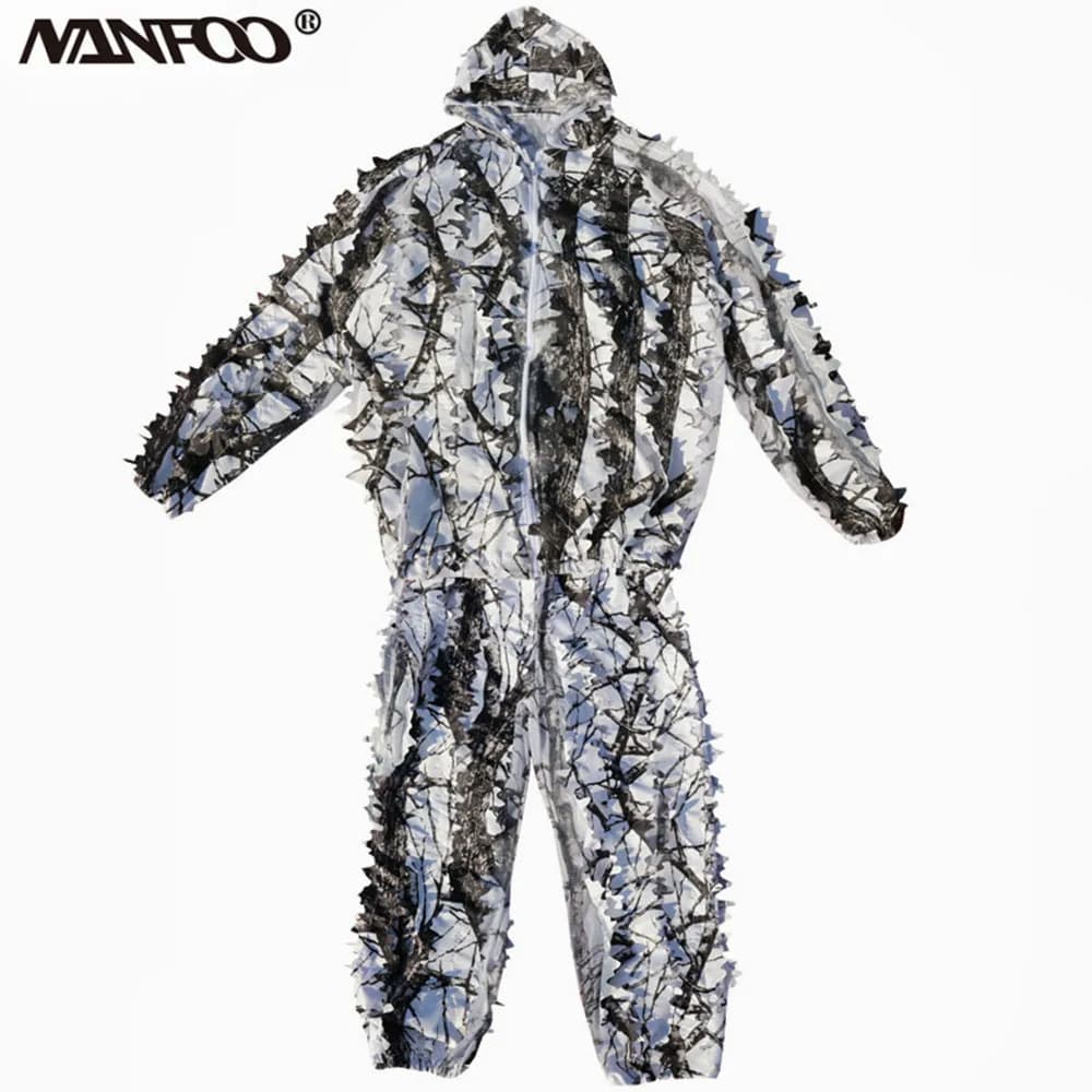 Ghillie Suit Professionnel Blanc Neige 3D - Tenue Pêcheur Photographe Chasse Hiver