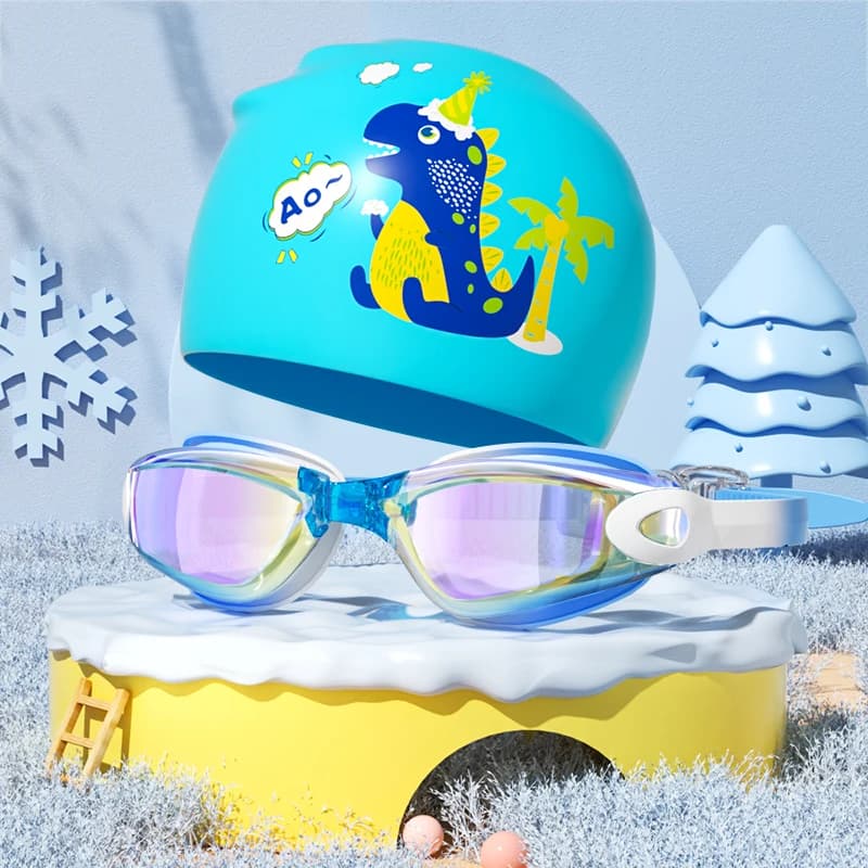 Lunettes de natation enfants 3-14 ans anti-buée étanches avec protection UV et bonnet