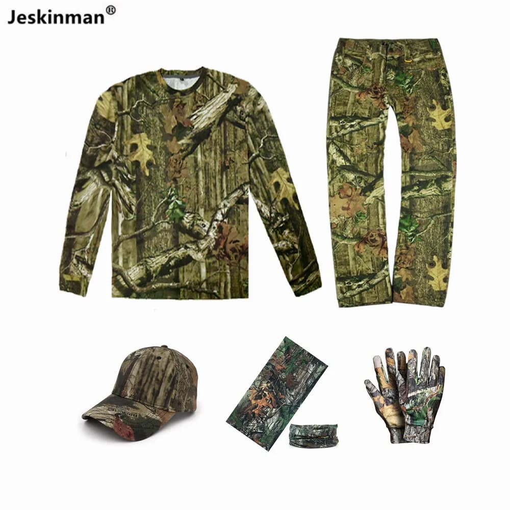 Tenue pêche chasse été camouflage feuilles vertes 100% coton - chemise manches longues pantalon protection solaire