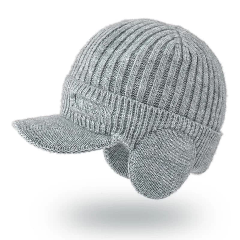 Bonnet laine épais protection oreilles pêche - Modèle coréen visière canard tricoté homme hiver