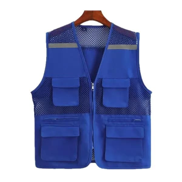 Veste enfants réfléchissante pêche - Tissu filet multi-poches - Logo personnalisable sécurité