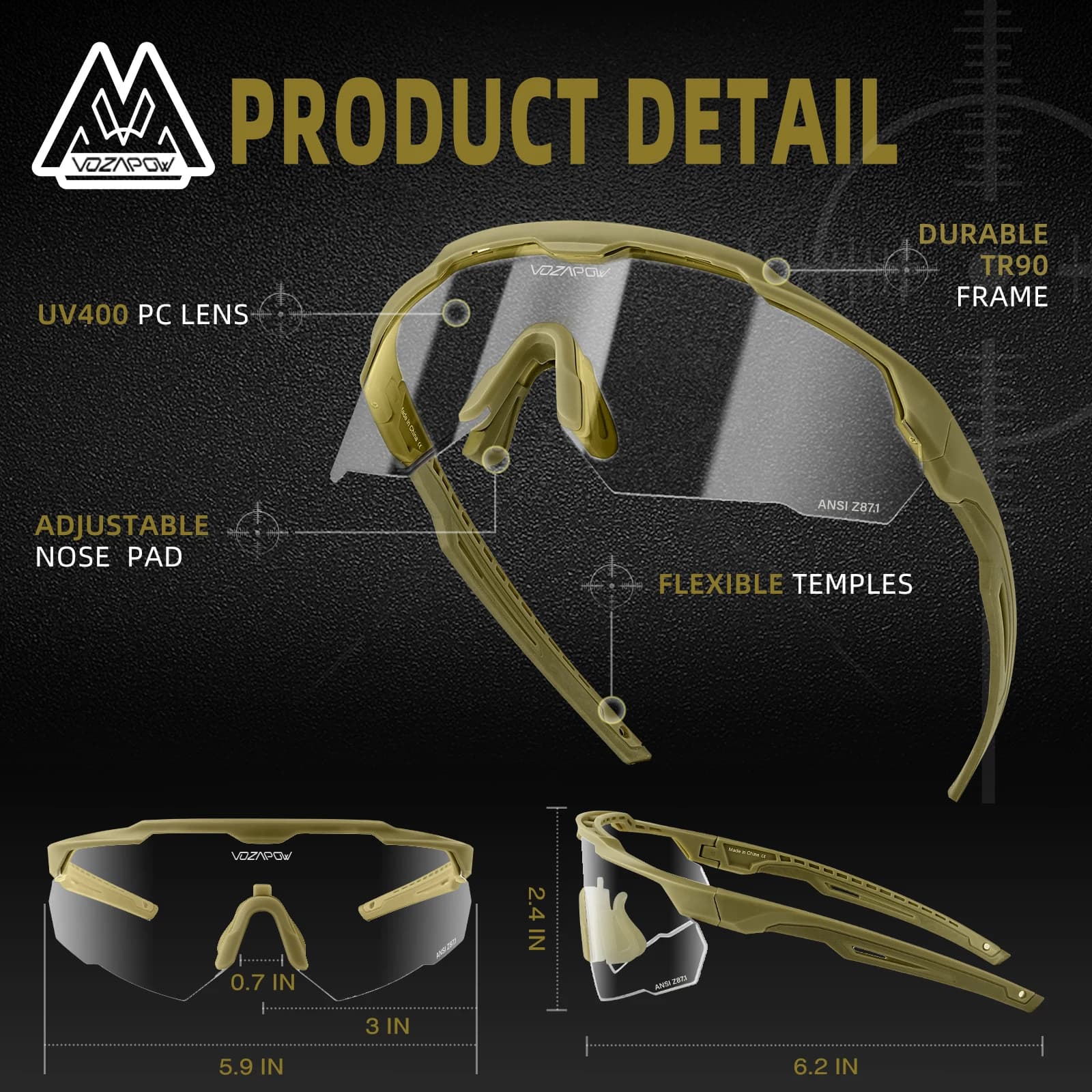 Lunettes de tir professionnelles UV400 pour pêche et montagne - Certification ANSI Z87.1 anti-buée