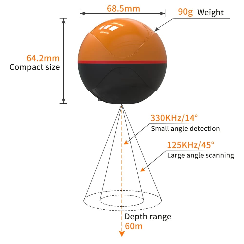 Erchang F68 Détecteur Poissons Sans Fil Échosondeur Profondeur Sonar Double Fréquence Alarme Transducteur Compatible GPS