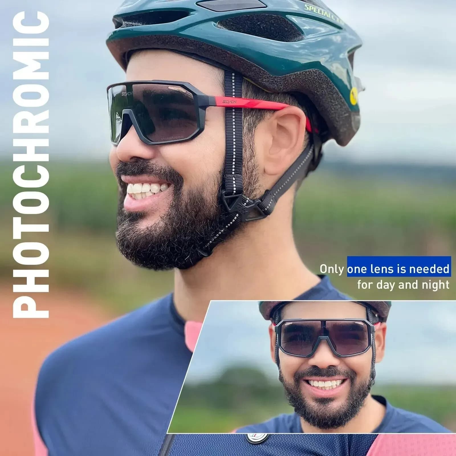 Lunettes cyclisme photochromiques unisexe - Protection UV pêche vélo sports extérieurs montagne
