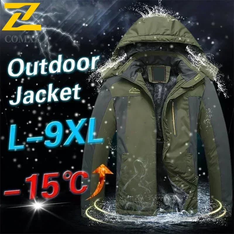 Veste hiver homme épaisse polaire imperméable plus size - Parka armée green coupe-vent 9XL déchargeable