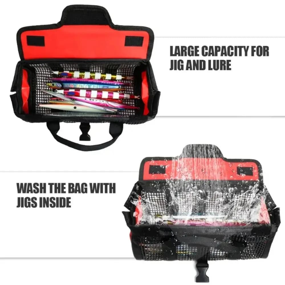 Sac de rangement pour leurres jig en PVC noir - Grande capacité pour hameçons et appâts de pêche
