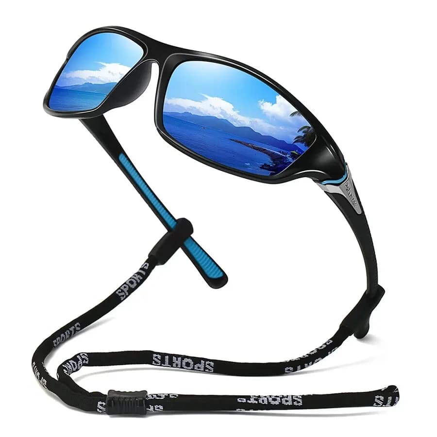 Lunettes de sport polarisées avec chaîne pour cyclisme et pêche - Protection UV400 unisexe outdoor