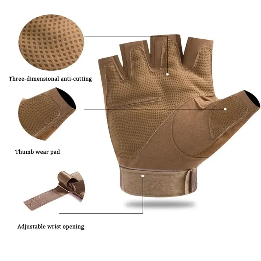 Gants tactiques mi-doigts anti-dérapants pour pêche sportive et protection mains outdoor