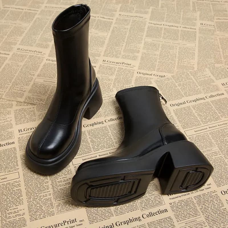 Bottes mi-mollet printemps/automne 2024 - Semelle épaisse, talon haut, coupe ajustée femme