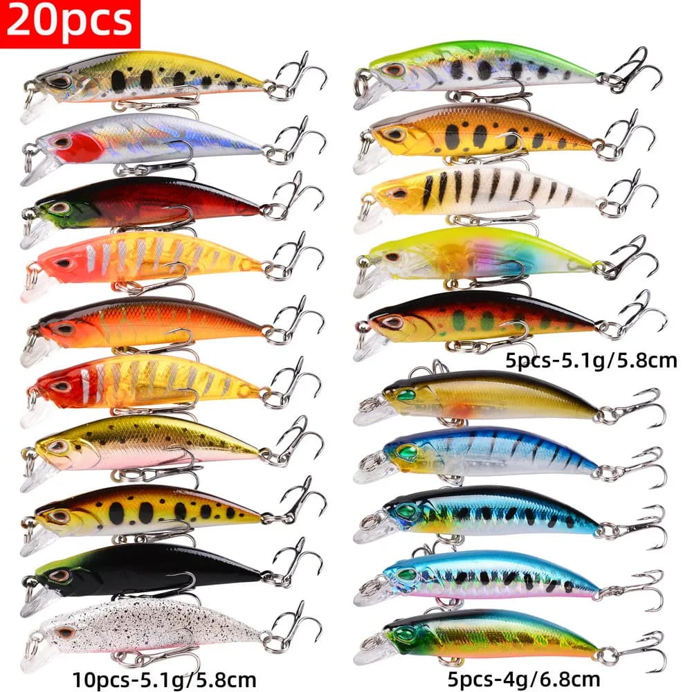 15 leurres minnow flottants/coulants pour truite et brochet - crankbait avec yeux 3D