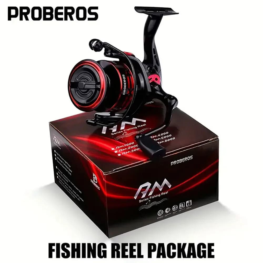 Moulinet de pêche spinning PROBEROS 5.2:1 ratio 1000 à 6000 frein max 9kg bobine métal accessoires