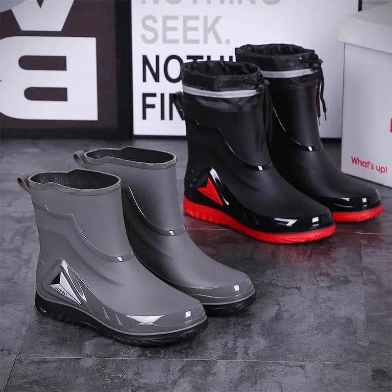 Bottes de pluie anti-dérapantes homme mi-mollet imperméables été sans glace