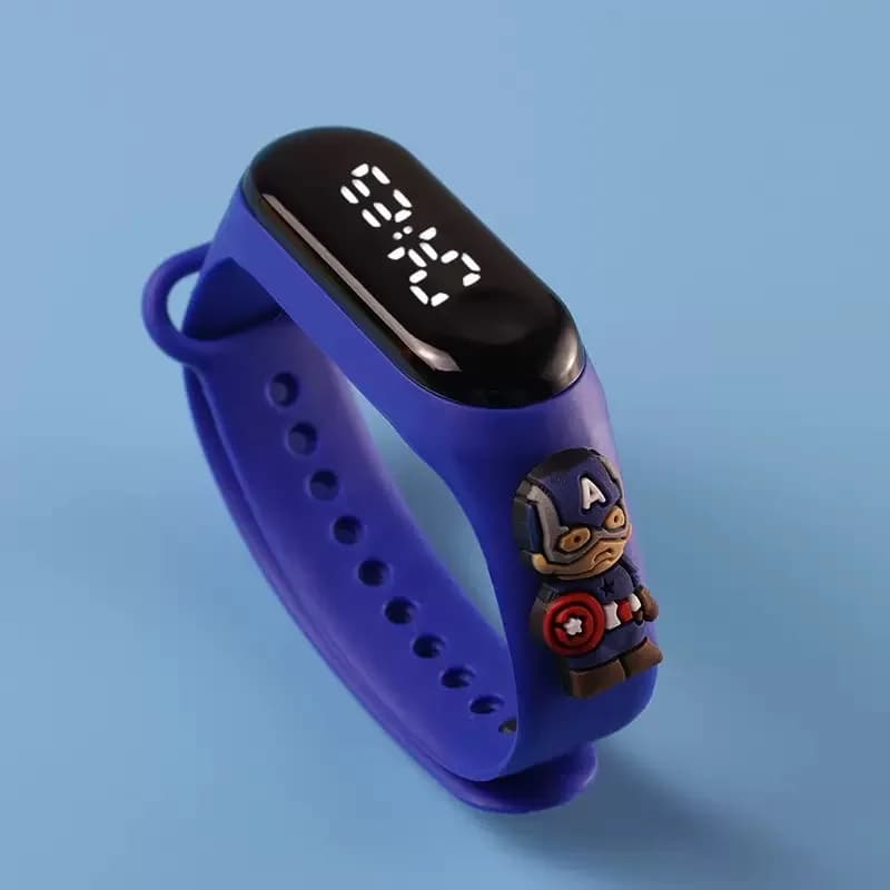 Montre enfant étanche fille garçon à bracelet électronique LED tactile design Mickey Mouse ou Spiderman