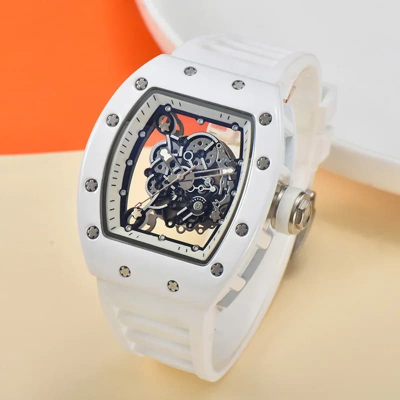 Montre homme luxe quartz 2025 étanche automatique lumineuse transparente tendance mode bracelet caoutchouc