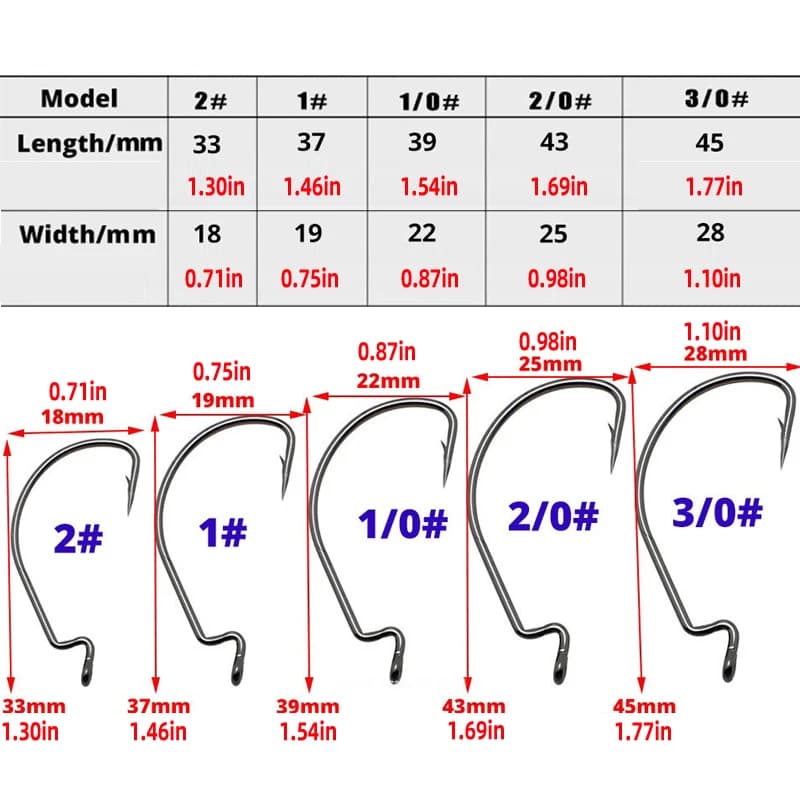 Hameçons de pêche robustes en acier haute teneur en carbone pour leurres souples - 50 pièces multi-tailles