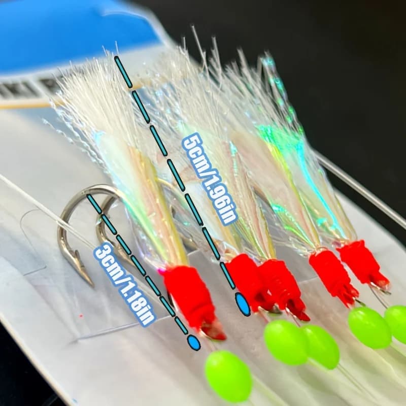 Montages Sabiki TAKBAS avec plumes lumineuses pour pêche en mer - rigs mackerel et poissons peau