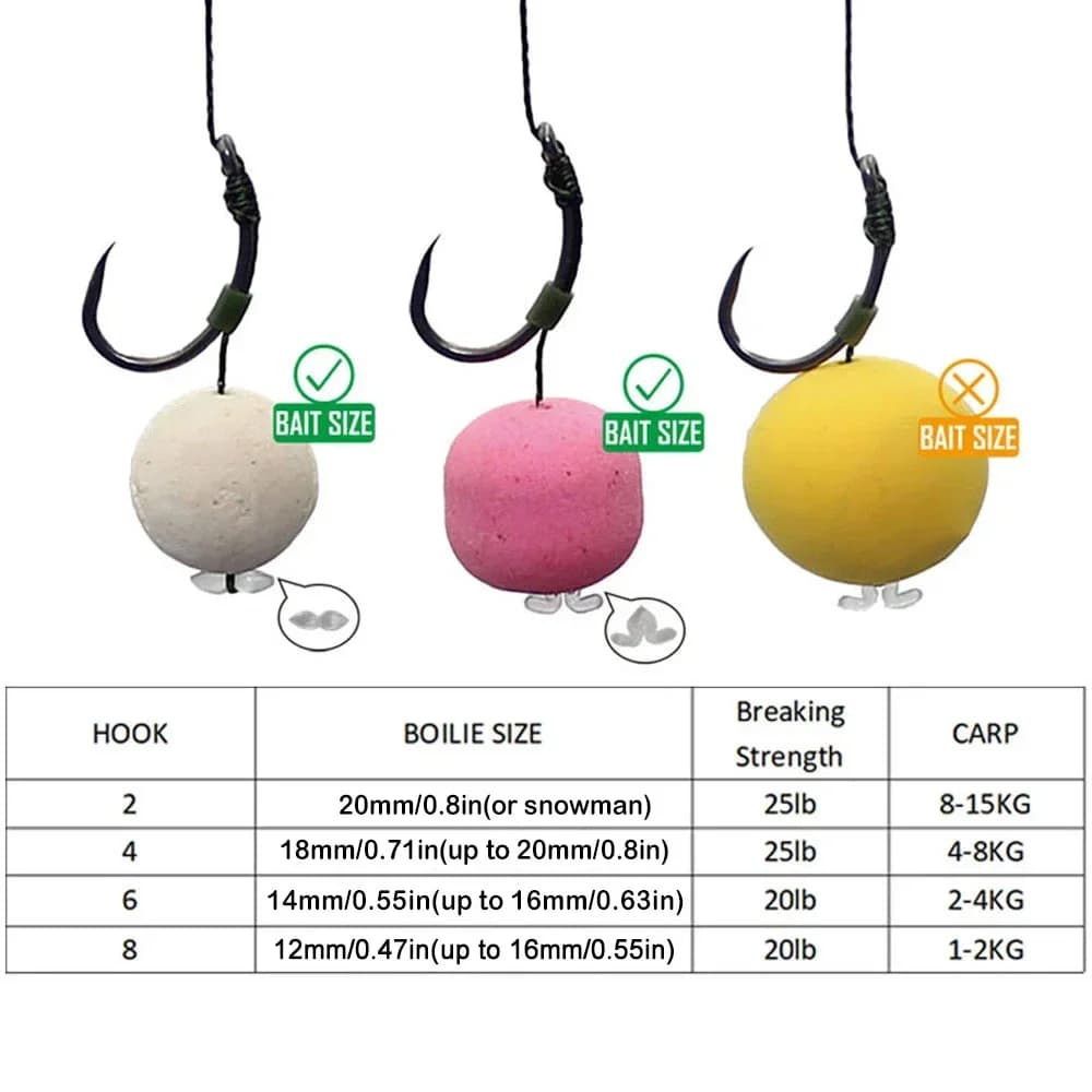 Montages prêts carpe 6 pièces sans ardillon - Rigs hair prémontés avec ligne pour bouillettes