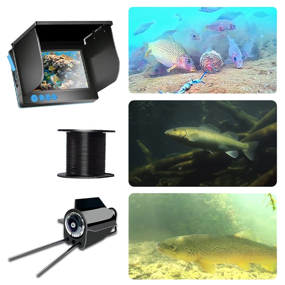 Caméra de pêche sous-glace 4.3/5 pouces HD étanche pour détection poissons en lac gelé avec moniteur haute résolution