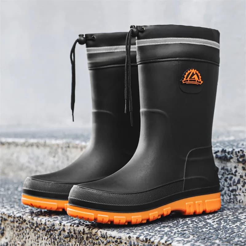 Bottes caoutchouc homme mi-mollet pêche extérieur antidérapantes chef hiver