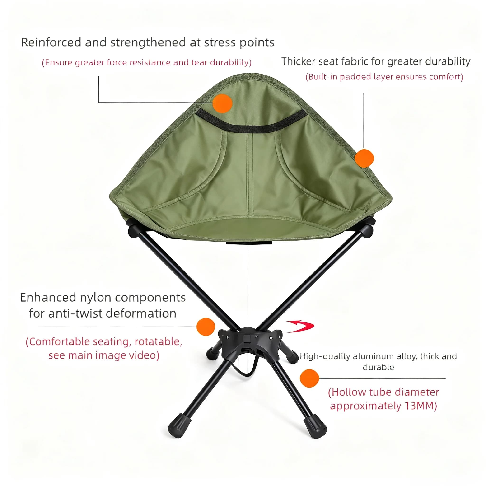 Chaise de pêche pivotante détachable portable pliante camping 150kg avec sac de rangement