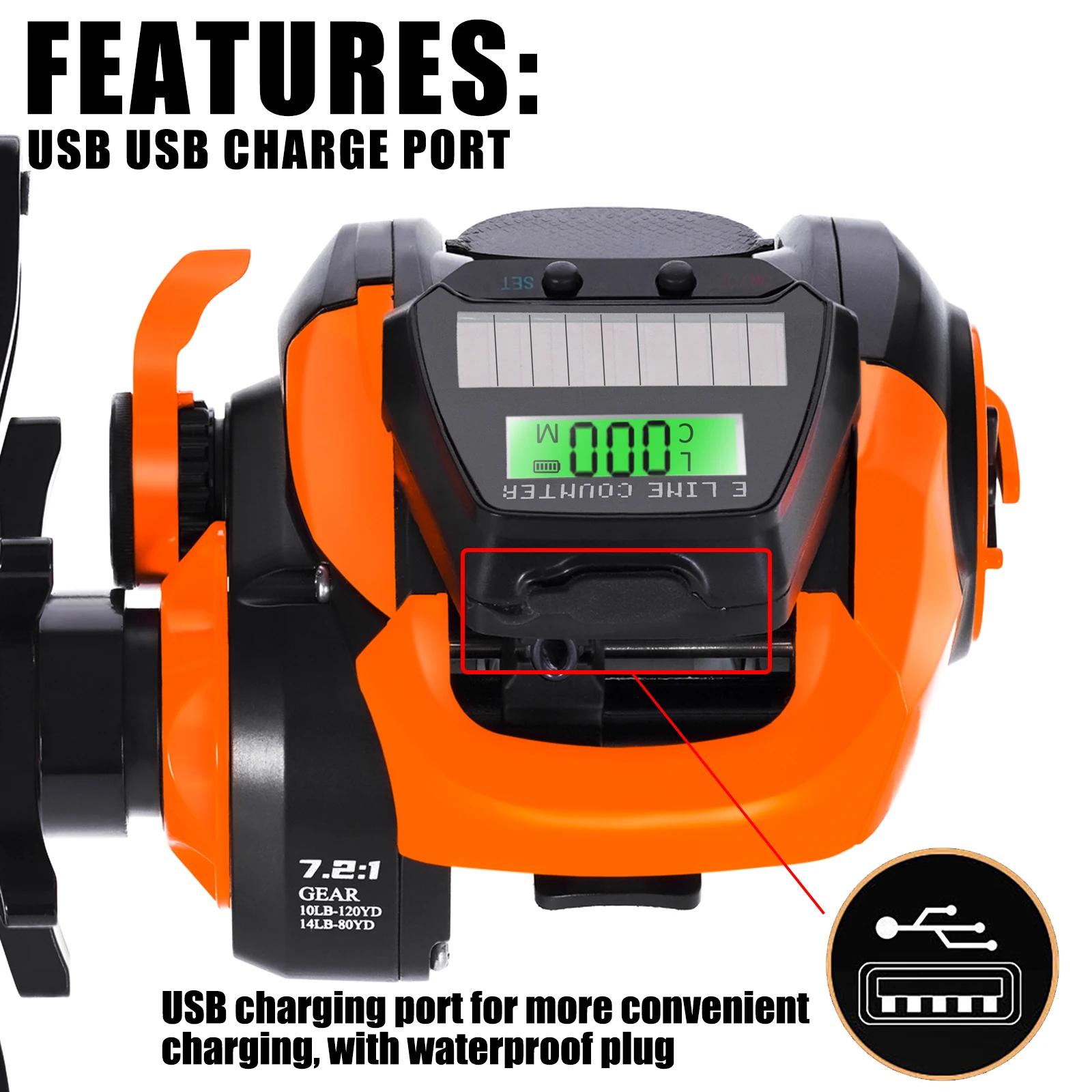 Moulinet pêche SAMOLLA USB charge solaire - Baitcasting électronique 7.2:1 étanche eau salée écran LED