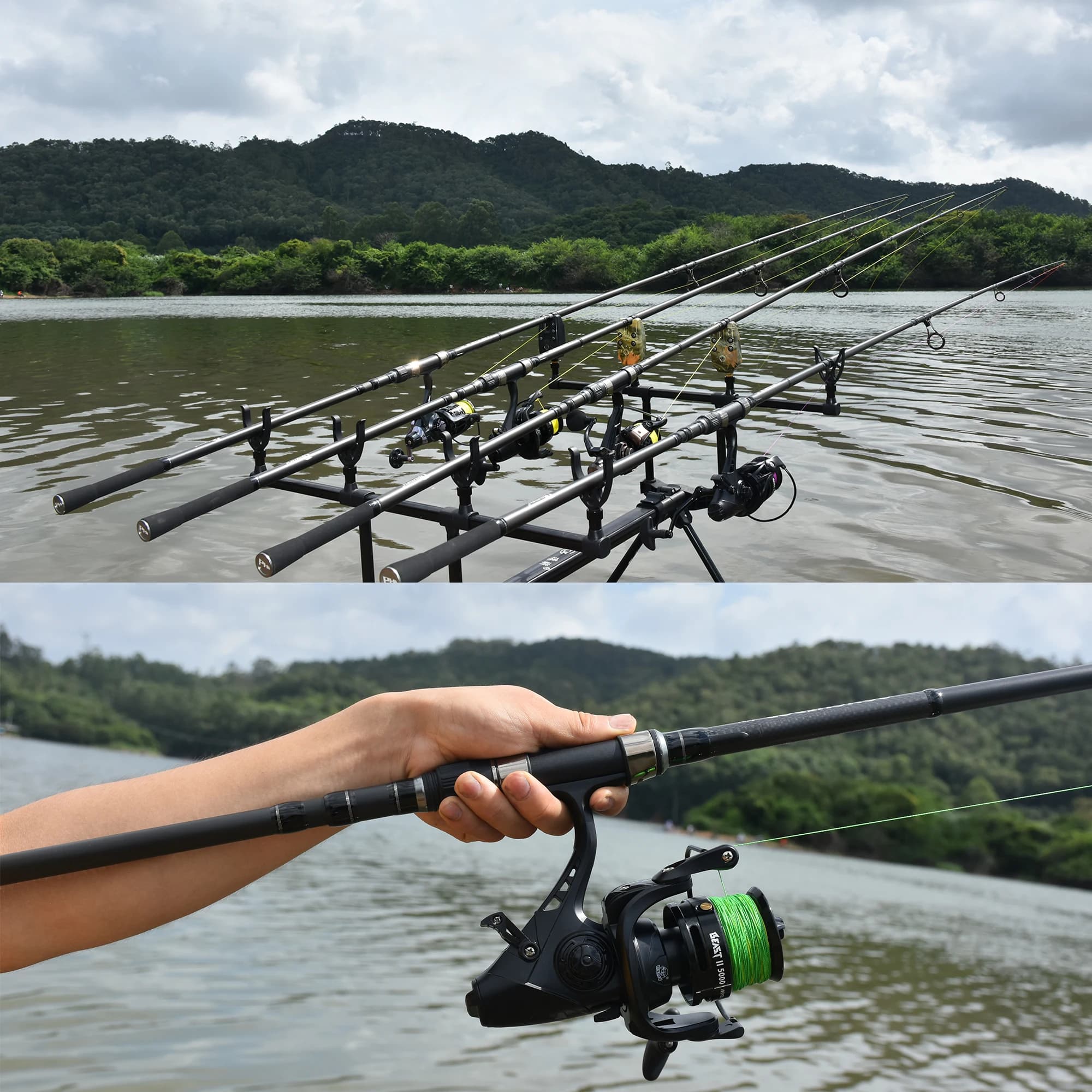Canne à carpe BIUTIFU 2Tips 3.5lb 7 sections carbone 30t pour pêche du bord casting 60-150m