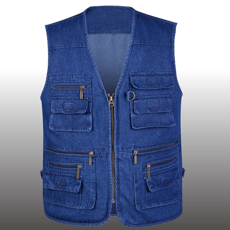 Gilet denim homme 16 poches sans manches - Veste outdoor photographie - Taille plus 5XL casual