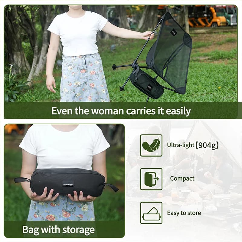 Chaise pliable extérieure DOTWISE mesh respirant, siège lune aluminium léger pour camping et pêche portable