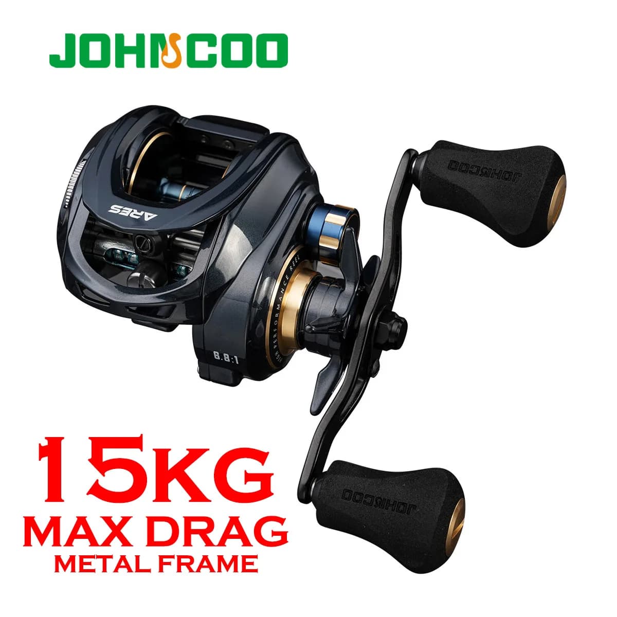 Moulinet baitcasting JOHNCOO frein 15kg - Moulinet casting corps métal 7+1 roulements pour pêche mer et eau douce