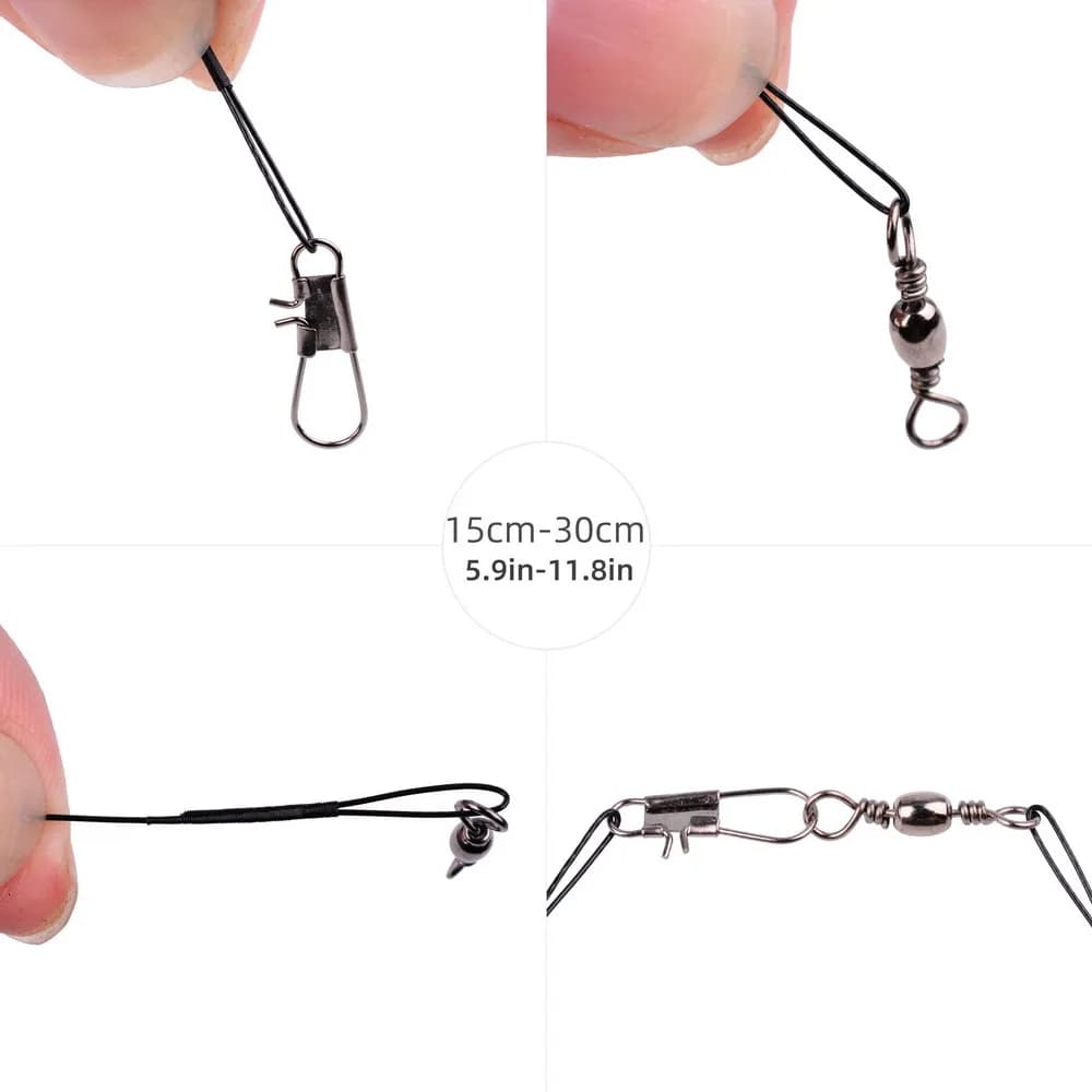 Aorace 20 fils d'acier anti-empoissonné avec émerillon, bas de ligne plombé pour pêche (15 à 50 cm)