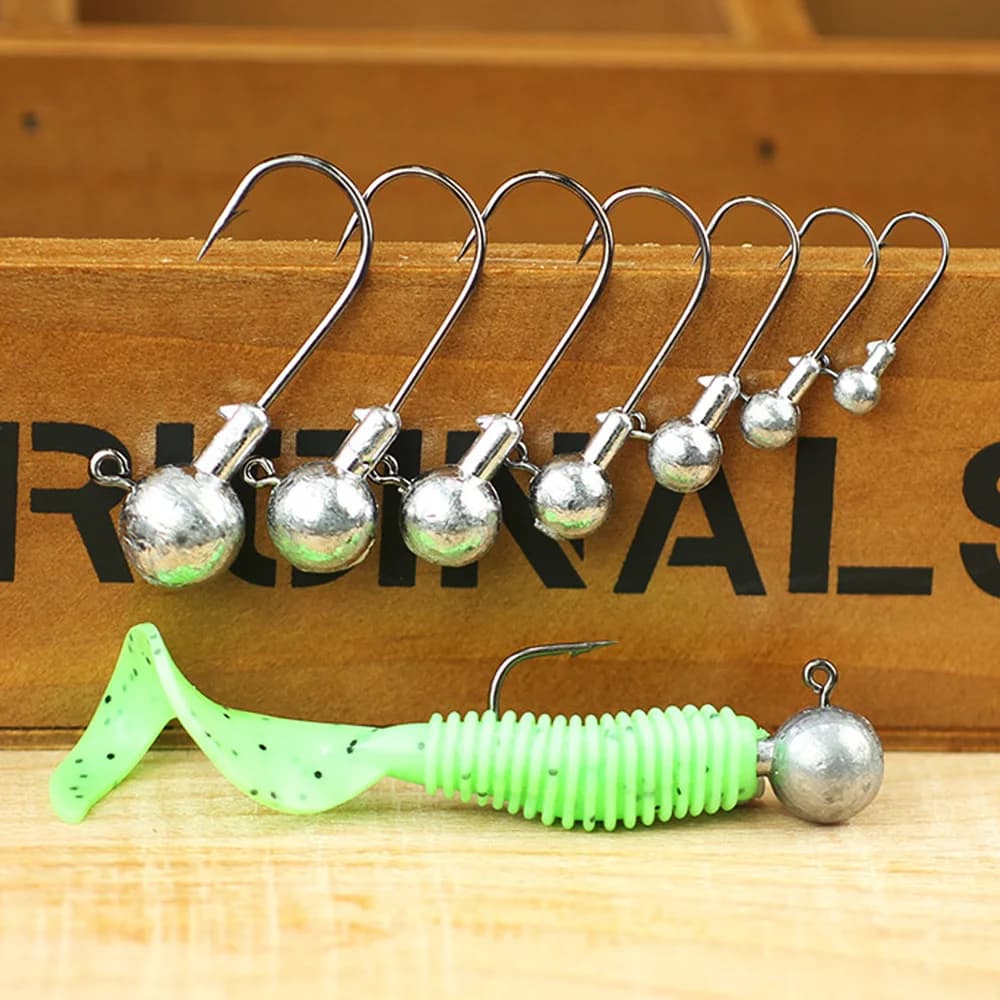 Têtes de jig plombées métal 1g à 28g pour leurres souples, hameçon à ardillon pour pêche