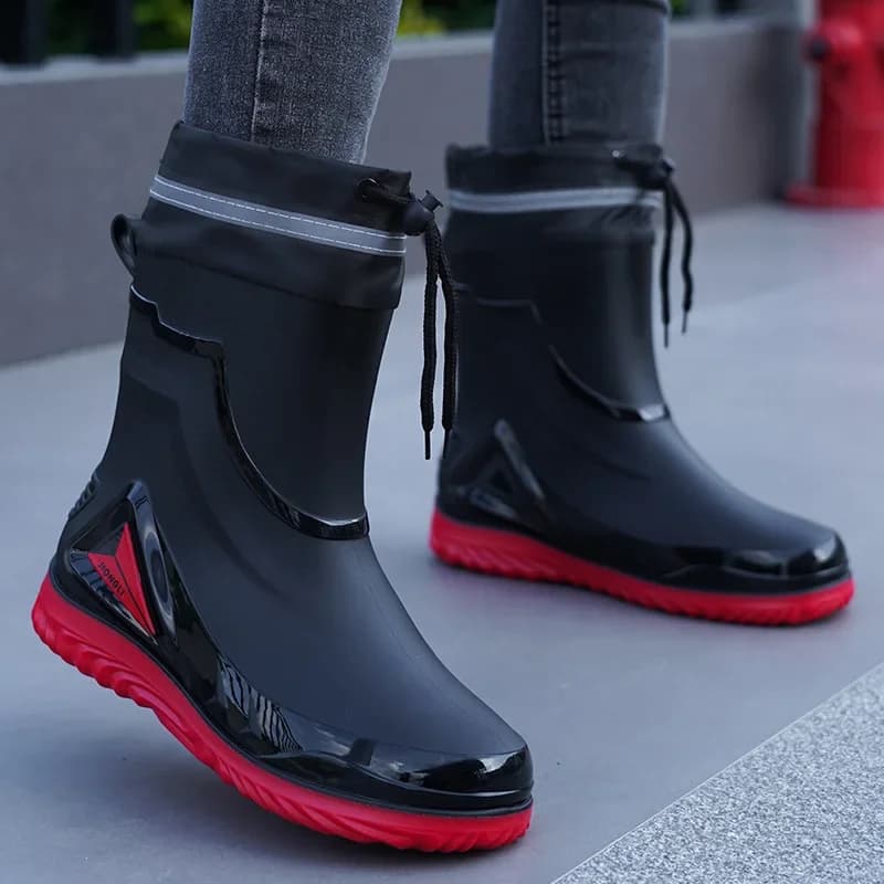 Chaussures de pluie imperméables pour homme - Bottes chaudes doublées polaire pour travail extérieur