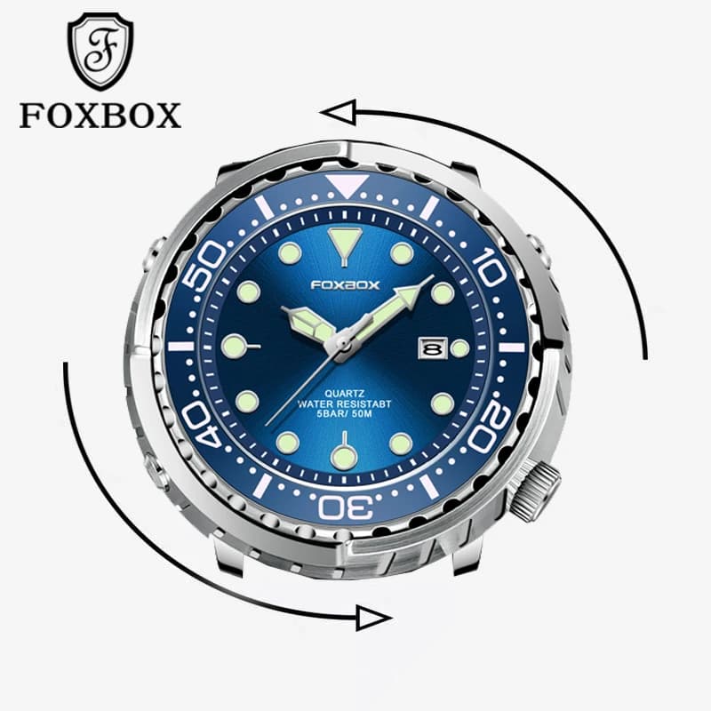 Montre plongeur homme étanche 50ATM FOXBOX LIGE, montre sport quartz avec bracelet silicone et affichage numérique