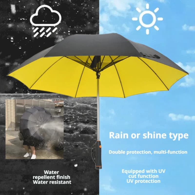 Parapluie rafraîchissant avec ventilateur et protection UV double usage soleil pluie pêche extérieur
