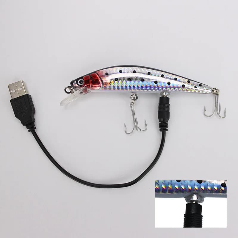 Leurre de pêche lumineux vibrant USB rechargeable avec lumière LED pour une simulation réaliste