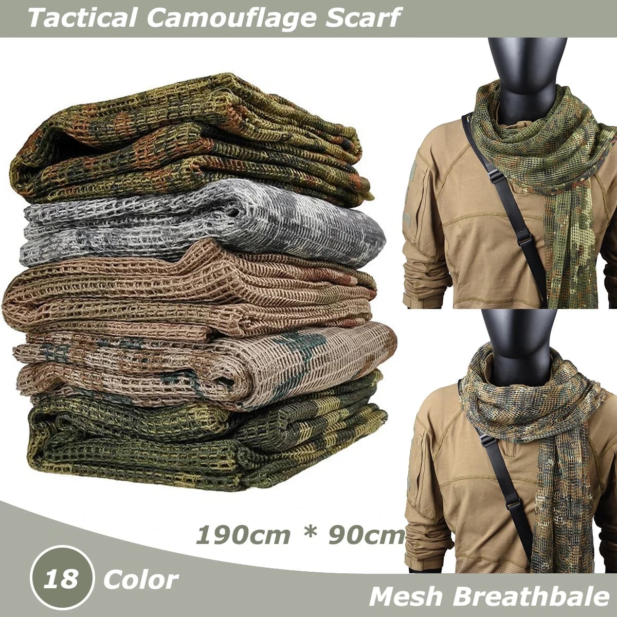 Foulard camouflage mesh respirant - Cache-visage polyvalent pêche randonnée sports outdoor