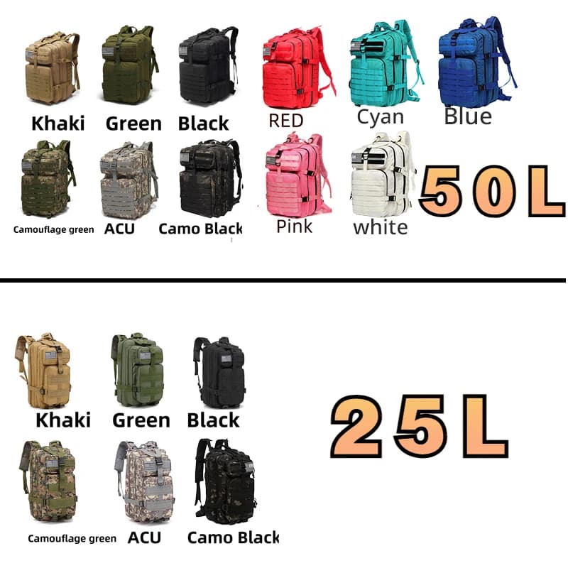 Sac à dos tactique 25L/50L étanche - Randonnée pêche chasse camping trekking sport extérieur