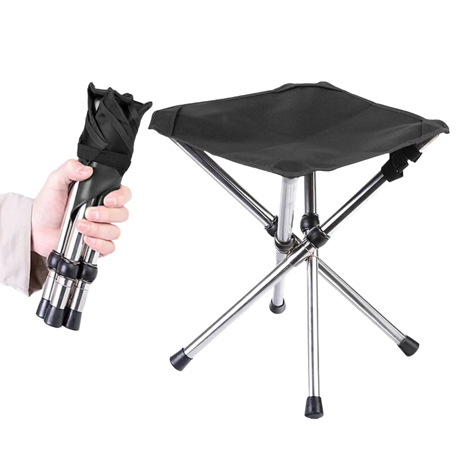 Tabouret pliant trépied pêche portable - Siège camping compact pour plage et rivière