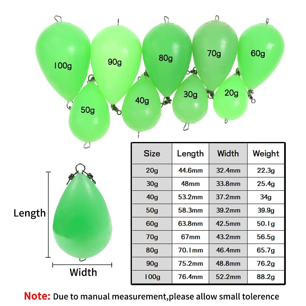 Flotteur lumineux en forme d'oeuf Elllv 20g-100g pour lancer longue distance et pêche de nuit